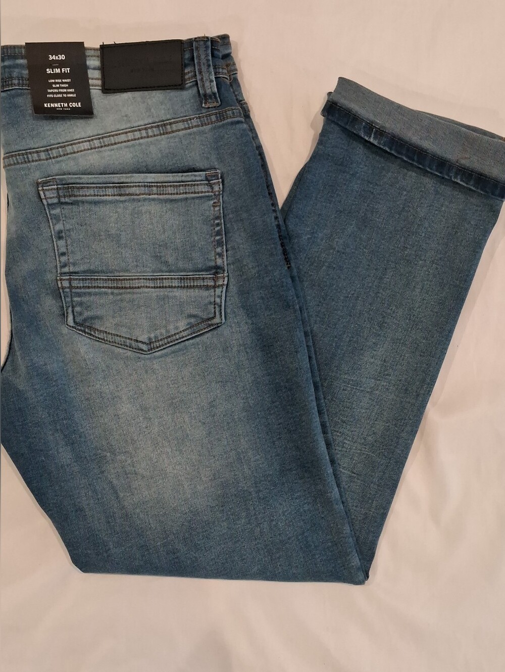 Kenneth Cole Slim Fit Mens Low Rise Waist Slim Thigh Jeans in Light Blue Wash